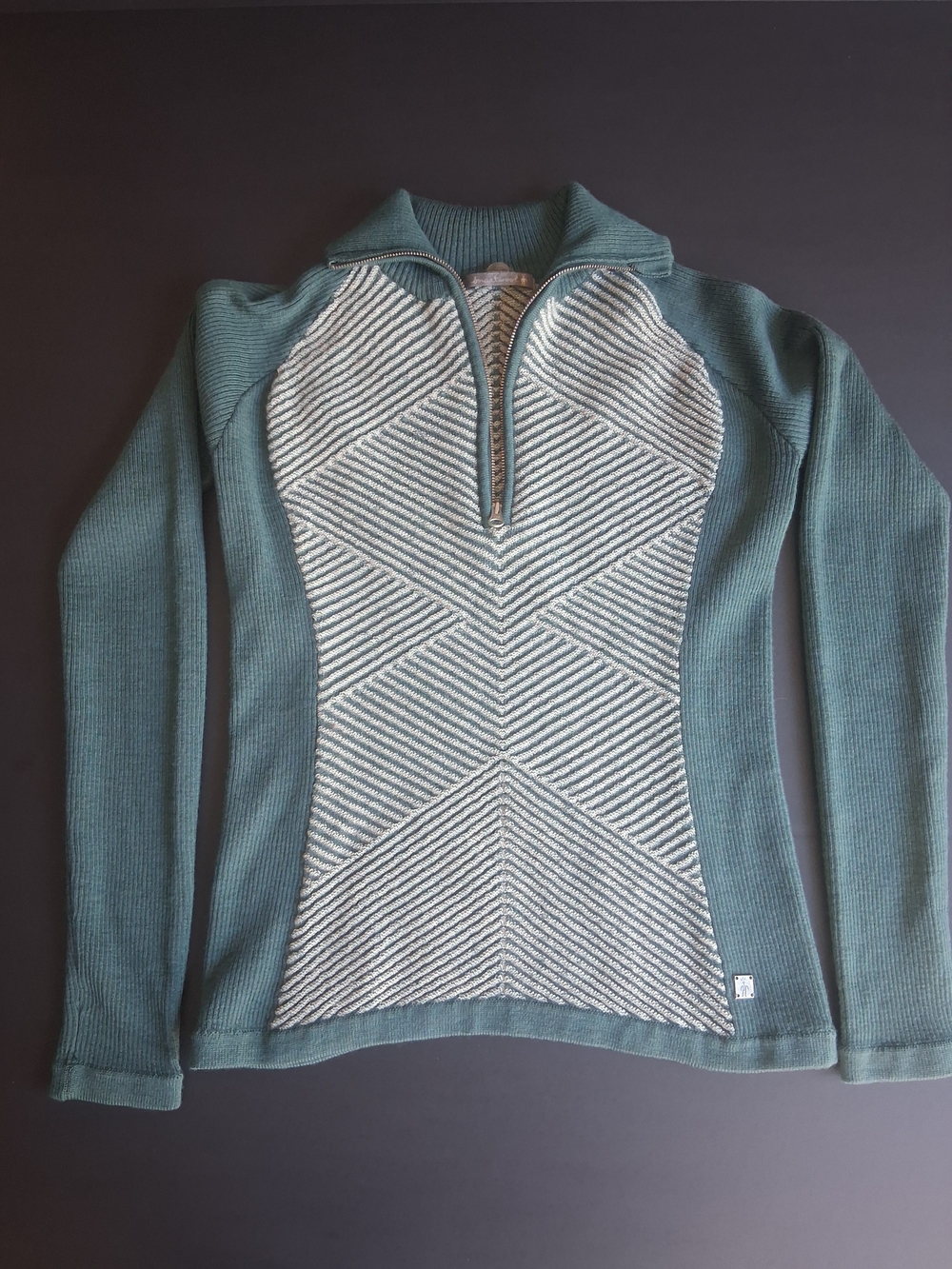 Smart Wool Women’s Teal And Cream Quarter-Zip Textured Front Sweater Fall SizeM